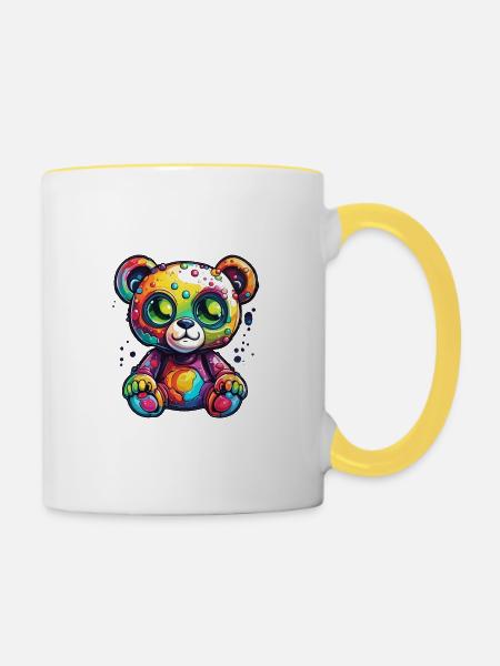 Teddybär / Kuscheltier / Stofftier / Geschenkidee - Tasse zweifarbig - Weiß/Gelb