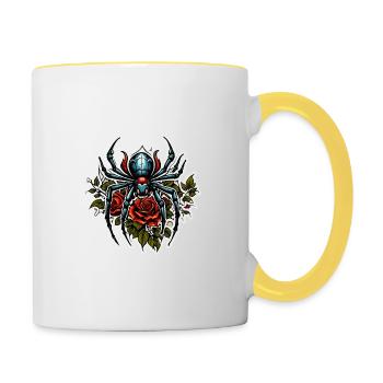 Araignée / Toile / Animal de compagnie / Reptile / Huit pattes - Mug contrasté - blanc/jaune - Droite
