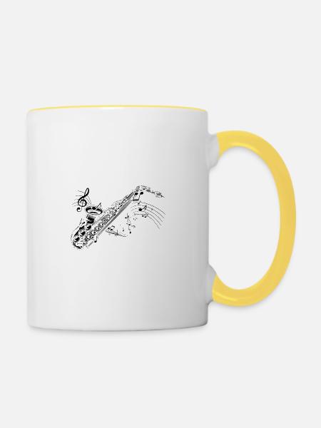 Saxofon - Tasse zweifarbig - Weiß/Gelb