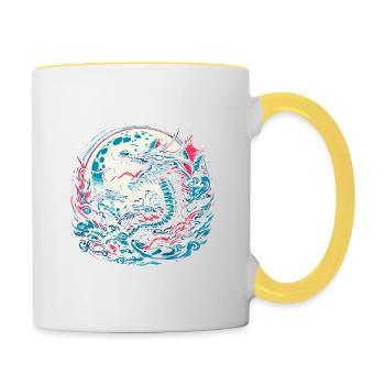 Dragons au clair de lune - Mug contrasté - blanc/jaune - Droite
