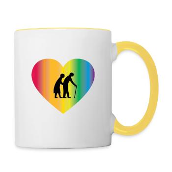 Pflege mit Herz Krankenhaus Pflegeheim Pk Geschenk - Tasse zweifarbig - Weiß/Gelb - Rechts