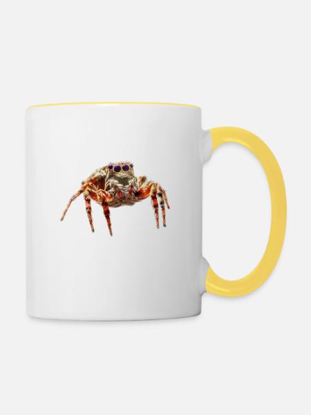 Springspinne Springspinnen Spinnen - Tasse zweifarbig - Weiß/Gelb