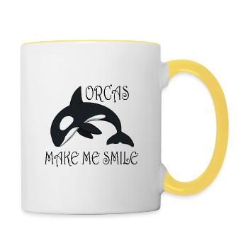 Orcas Make Me Smile Whale Sea Animal - Contrasting Mug - white/yellow - Right