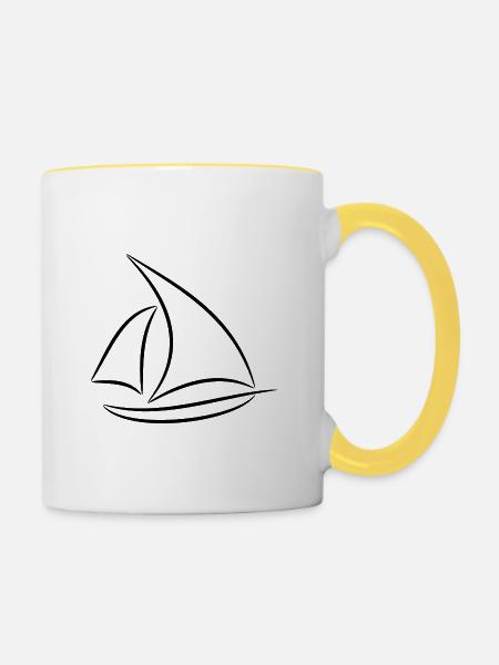 Segelschiff 3 Schwarz - Tasse zweifarbig - Weiß/Gelb