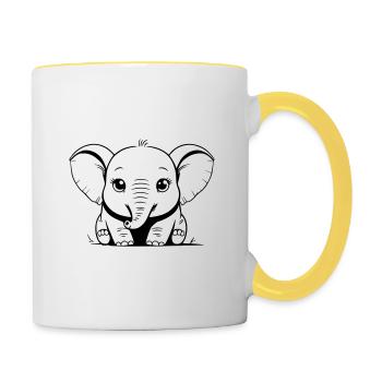 Cute Elephant Outline – Cute Animal Motif - Contrasting Mug - white/yellow - Right
