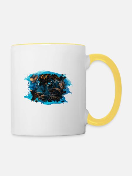 wildkatze,Tiger,Leopard,Pailletten,Glitzer,gold - Tasse zweifarbig - Weiß/Gelb