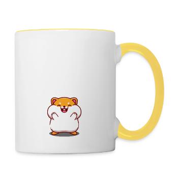 Lustiger Spruch Hamster Dick Fett - Tasse zweifarbig - Weiß/Gelb - Rechts