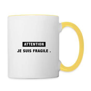 ATTENTION JE SUIS FRAGILE . - Mug contrasté - blanc/jaune - Droite