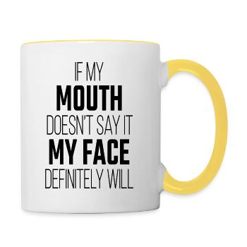 Drôle de drôle de phrases drôles de muffins du matin - Mug contrasté - blanc/jaune - Droite