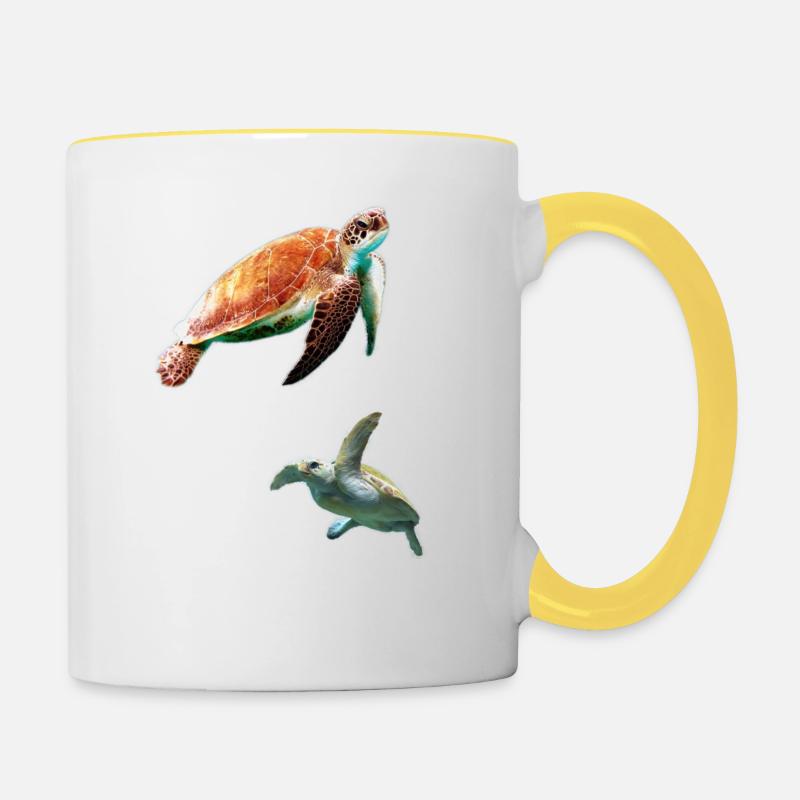 Tortues dans la mer - Mug contrasté - blanc/jaune