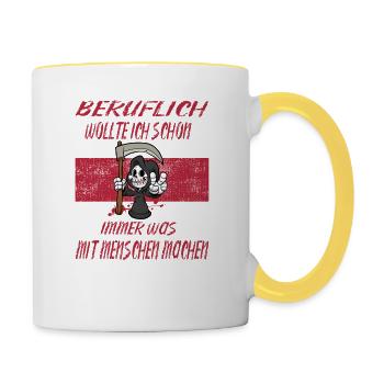 Beruflich Sensenmann - Tasse zweifarbig - Weiß/Gelb - Rechts
