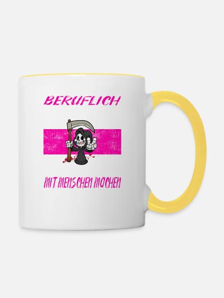 Beruflich Sensenmann - Tasse zweifarbig - Weiß/Gelb