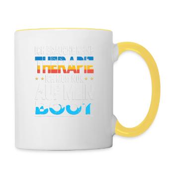 Ich brauch keine Therapie ich muss auf mein Boot - Tasse zweifarbig - Weiß/Gelb - Rechts
