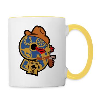Cowboy 9. Geburtstagsparty Nummer 9 - 9 Jahre - Tasse zweifarbig - Weiß/Gelb - Rechts