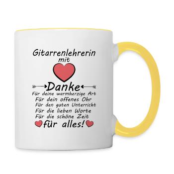 Abschiedsgeschenk Dankeschön Gitarrenlehrerin - Tasse zweifarbig - Weiß/Gelb - Rechts