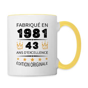 Fabriqué En 1981 Né En 1981 43 Ans Anniversaire - Mug contrasté - blanc/jaune - Droite