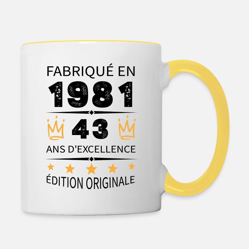 Fabriqué En 1981 Né En 1981 43 Ans Anniversaire - Mug contrasté - blanc/jaune