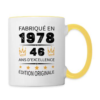 Made in 1978 Born in 1978 46 Years Anniversary - Contrasting Mug - white/yellow - Right