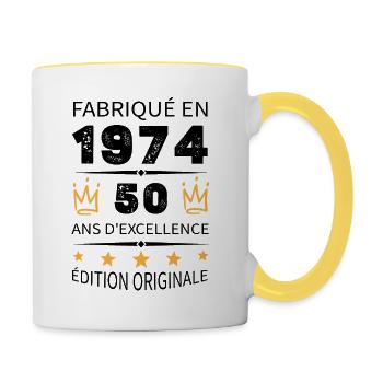Made in 1974 Born in 1974 50 Years Anniversary - Contrasting Mug - white/yellow - Right