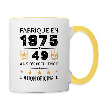 Fabriqué En 1975 Né En 1975 49 Ans Anniversaire - Mug contrasté - blanc/jaune - Droite