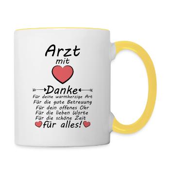 Arzt Danke sagen für Arztliche gute Betreuung - Tasse zweifarbig - Weiß/Gelb - Rechts