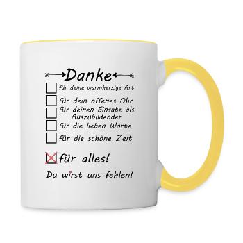 Auszubildender Abschiedsgeschenk Danke Abschied - Tasse zweifarbig - Weiß/Gelb - Rechts