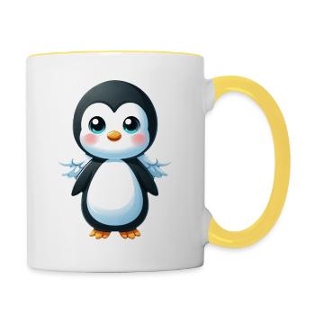 Süßer Pinguin Engel Cartoon Chibi Stil - Tasse zweifarbig - Weiß/Gelb - Rechts