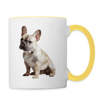 Bouledogue français Low Poly Design - Mug contrasté - blanc/jaune - Droite