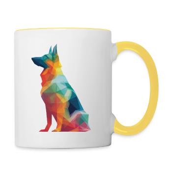 German Shepherd Low Poly Art Desing Colorful - Contrasting Mug - white/yellow - Right