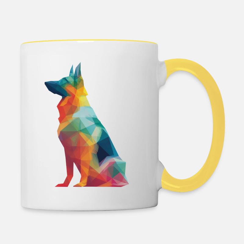 Deutscher Schäferhund Low Poly Art Desing Bunt - Tasse zweifarbig - Weiß/Gelb