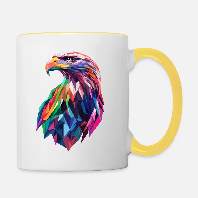 Adler Kopf Low Poly Art Logo Design Farbenfroh - Tasse zweifarbig - Weiß/Gelb