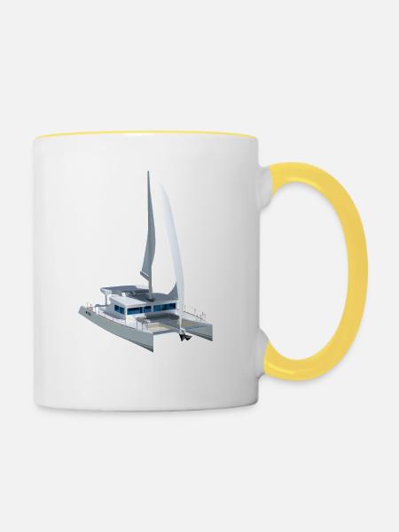 3D Katamaran - Tasse zweifarbig - Weiß/Gelb