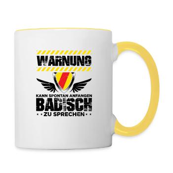 Badisch | Karlsruhe Baden Badener Heimat Geschenke - Tasse zweifarbig - Weiß/Gelb - Rechts