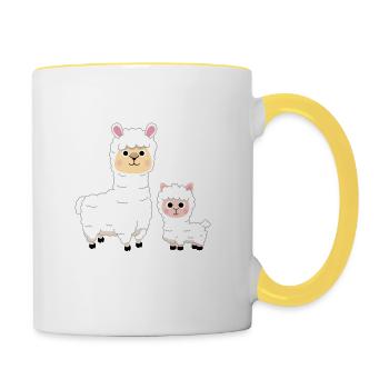 Alpaca comic design alpacas motif gift animals - Contrasting Mug - white/yellow - Right