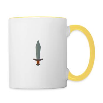 Achtung Kampfzwerg mit Schwert, klein aber oho... - Tasse zweifarbig - Weiß/Gelb - Rechts