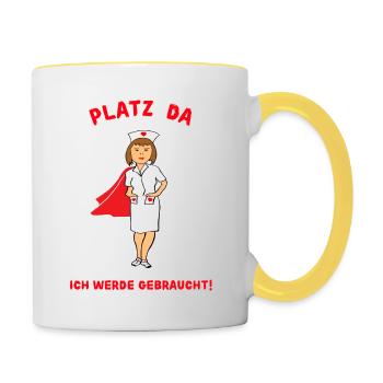 Krankenschwester Superwoman Pflegekraft Pflege - Tasse zweifarbig - Weiß/Gelb - Rechts