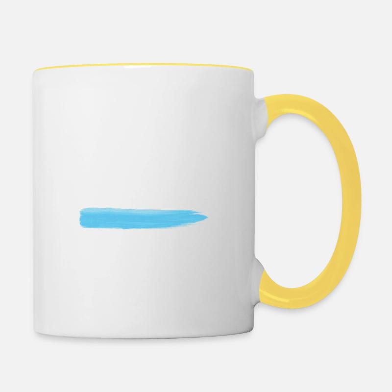 Farbstrich blau Klecks Farbspritzer Maler Geschenk - Tasse zweifarbig - Weiß/Gelb