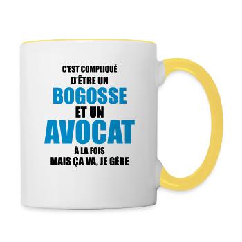 c'est compliqué d'être un bogosse et avocat - Mug contrasté - blanc/jaune - Droite