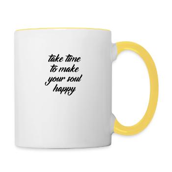 Prenez le temps de rendre votre âme heureuse, cadeau - Mug contrasté - blanc/jaune - Droite