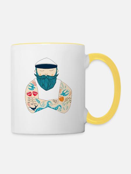 Tattooed, bearded, Scandinavian sailor - Contrasting Mug - white/yellow