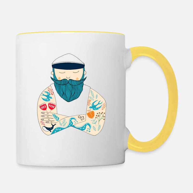 Tattooed, bearded, Scandinavian sailor - Contrasting Mug - white/yellow
