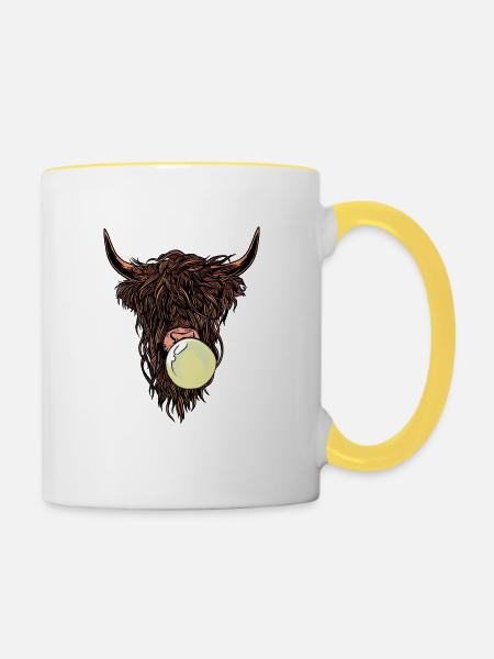 Cool Kuh mit Kaugummi - Tasse zweifarbig - Weiß/Gelb