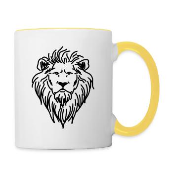 Dessin lion tête de lion - Mug contrasté - blanc/jaune - Droite