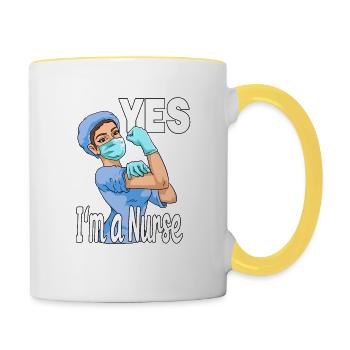 Infirmière de soins de santé drôle - Mug contrasté - blanc/jaune - Droite