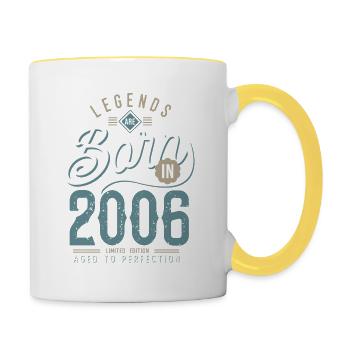 legends are born in 2006 15 years anniversary - Contrasting Mug - white/yellow - Right