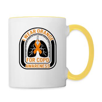 Chemise de sensibilisation à la MPOC, je porte des poumons en ruban orange - Mug contrasté - blanc/jaune - Droite