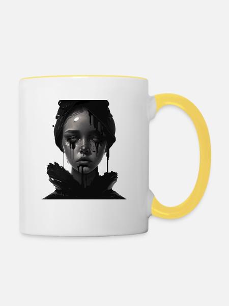 Sad girl - Tasse zweifarbig - Weiß/Gelb