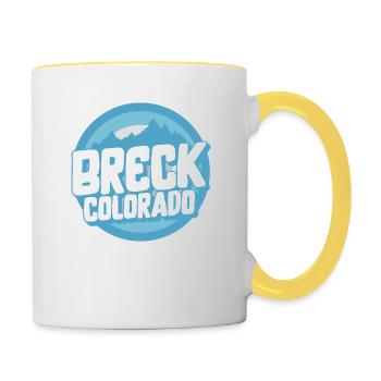 Skishirt, Breck Colorado Souvenir Skifahren - Tasse zweifarbig - Weiß/Gelb - Rechts
