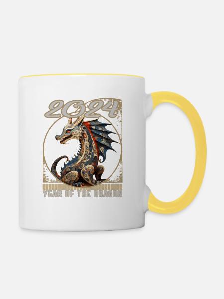 Chinesisches Neujahrs-Drachen-Volkskunst gemustert - Tasse zweifarbig - Weiß/Gelb