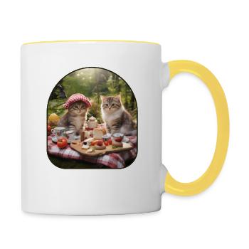 Picknickpfoten Katzen genießen ein Waldfest auf einem - Tasse zweifarbig - Weiß/Gelb - Rechts